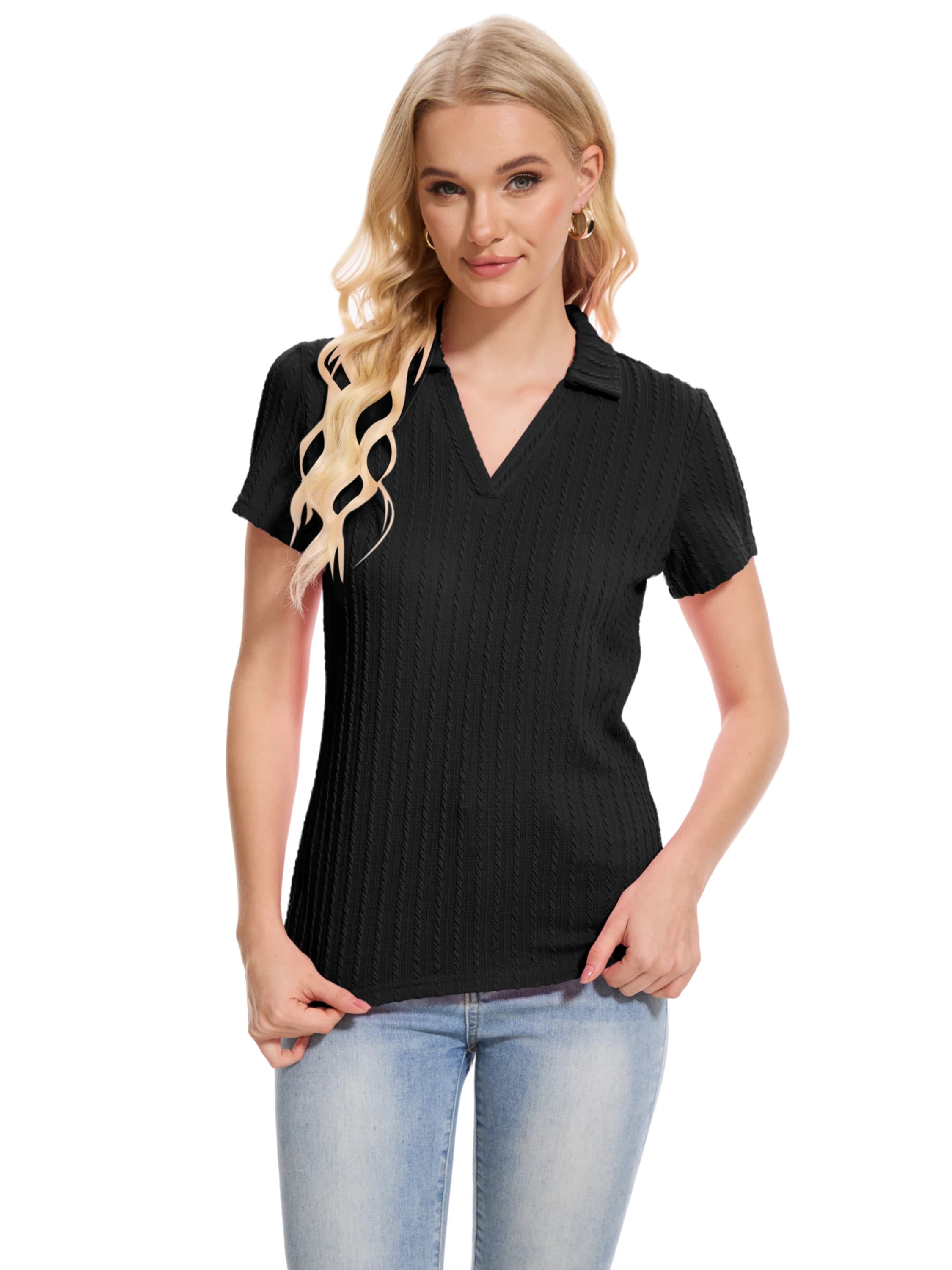 Polo estive con scollo a V T-shirt da donna a maniche corte ad asciugatura rapida Camicie con colletto Polo da golf leggere per sport all'aria aperta