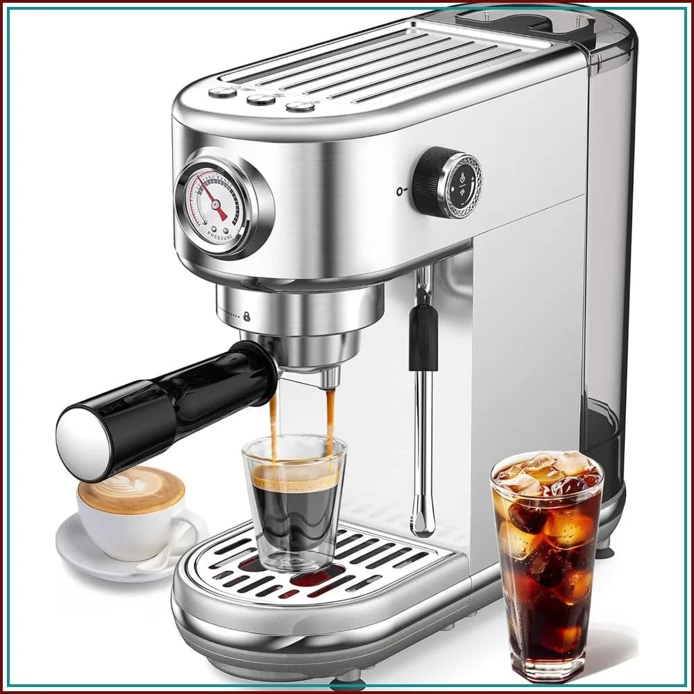 20 Bar Espresso Machine with Milk Frother, Compact Stainless Steel Coffee Maker for Home, Office, Latte, Cappuccino