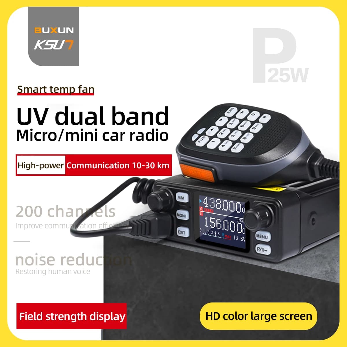 KSUN UV5200D 25W Walkie Talkie VHF UHF Vehicle Mouted MINI Car Radio Station 200CH Mobile Radio for Outdoor Self Driving Tour