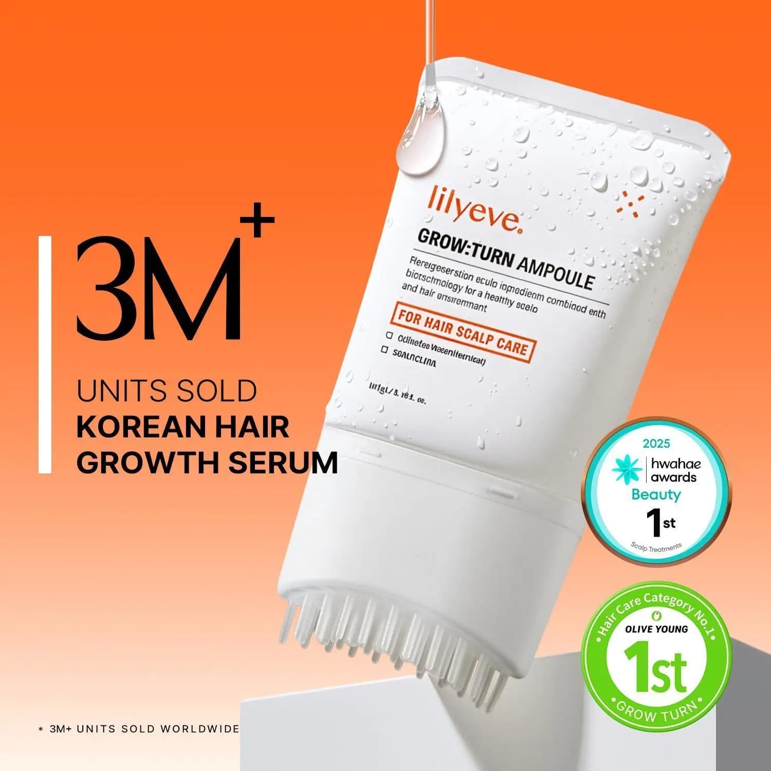 Korean Original Scalp Repair Biotin Ampoule Serum With Exosome Comb Lilyeve Grow&Turn Ampoule For Lasting Anti-Hair Fall Growth