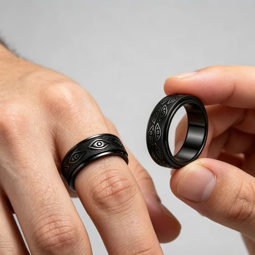 Stainless Steel Demon Eye Spinner Ring Rotatable Fidget Anti Stress Anxiety for Men Accessory Gift