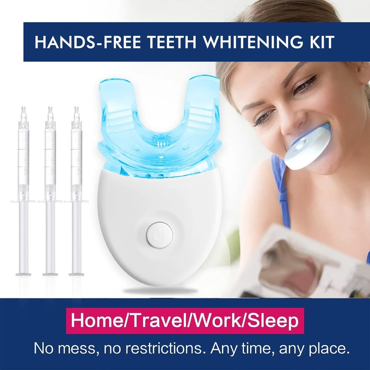 Teeth whitening kit - tooth whitening with 5X LED light with 3 gel, tooth sensitive tooth tray case helps remove smoking/coffee stains