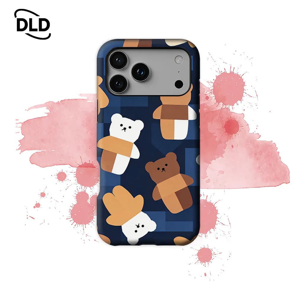 Custodia per telefono con orso geometrico, compatibile con magneti, per iPhone 17 16 15 14 13 Pro Max Plus, custodia robusta a strato singolo/doppio