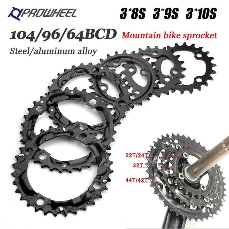 PROWHEEL 64/96/104BCD bici corona 3*8S 3*9S 3*10S MTB corona 22/24/32/42/44T Mountain Bike corona parte della bicicletta