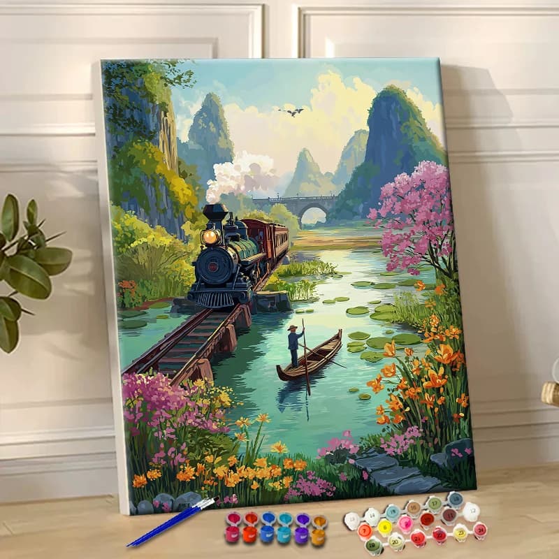 Painting By Numbers The Water Train Acrylic Paint Canvas Dropshipping Portrait Family Children Photo Christmas gifts