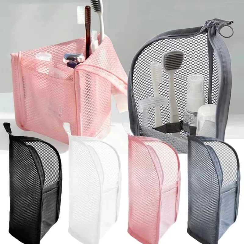 Toothbrush Pouch Stand Up Storage Pouch Waterproof Travel Toiletry Bag with Toothbrush Holder for Women Pen Bathroom Hotel