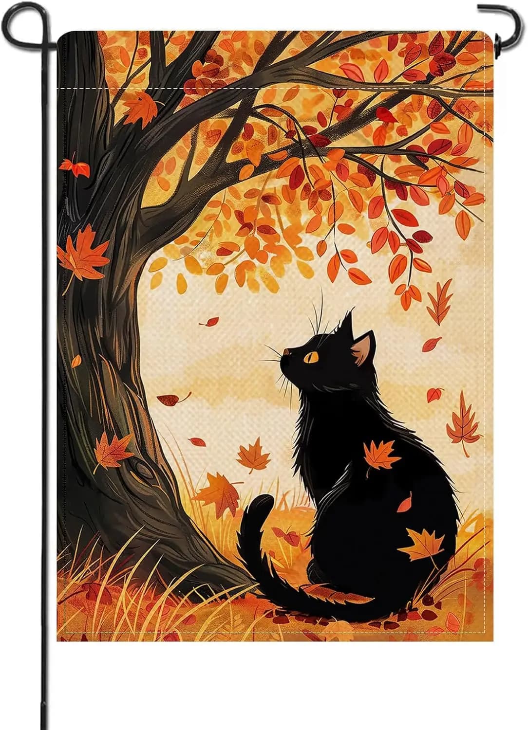 Artofy Bandiera Decorativa da Giardino con Gatto Nero 'Benvenuto Autunno', Piccola Decorazione per Prato con Foglie d'Acero Autunnali, per Amanti degli Animali Domestici WWL