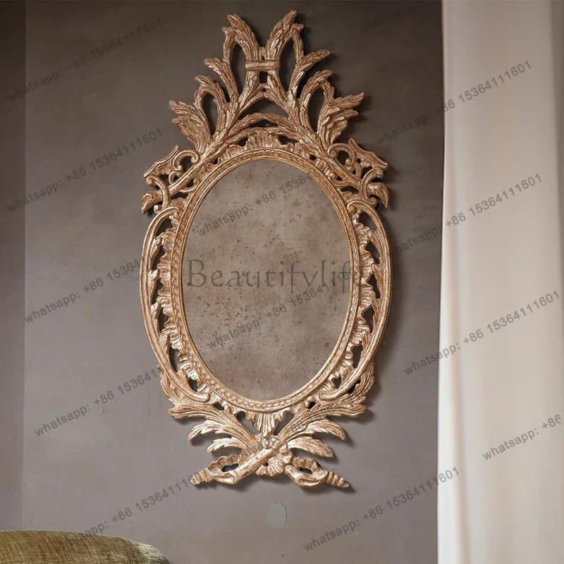 French retro carved cosmetic mirror European light luxury bathroom mirror home decoration