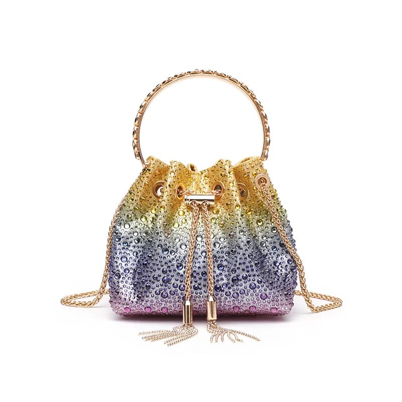 Borsa a secchiello con nappa a cambiamento graduale con stella zingara da donna Borsa per banchetti da sera con strass portatile a tracolla con strass