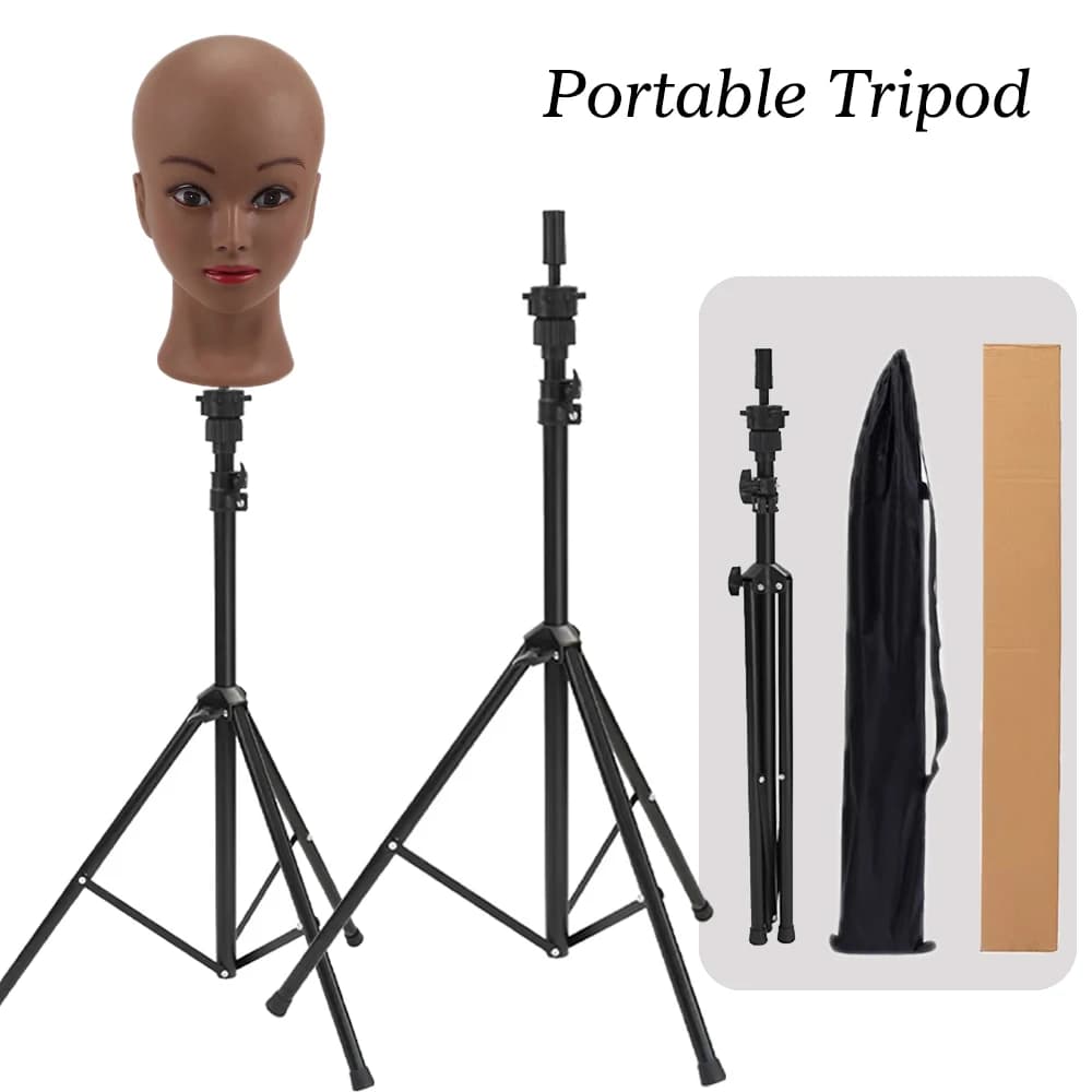 Supporto per testa di manichino in metallo regolabile con custodia Supporto per testa per parrucca treppiede portatile nero per teste da allenamento Testa di blocco in tela