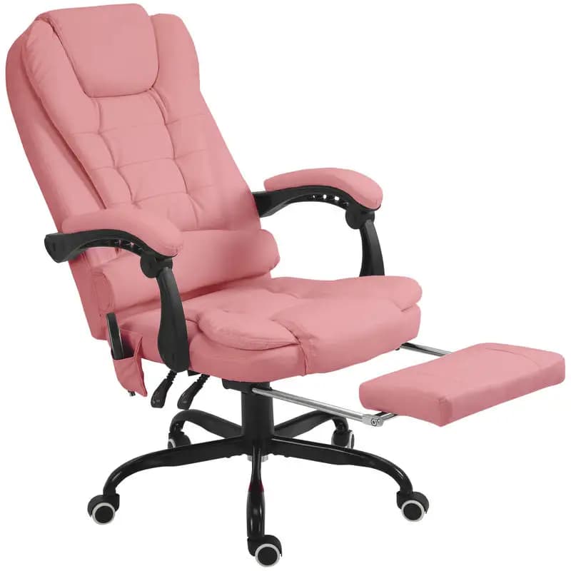 Sedia da Ufficio con Massaggio a 7 Punti, Schienale Alto, Supporto Lombare e Poggiapiedi, Rosa