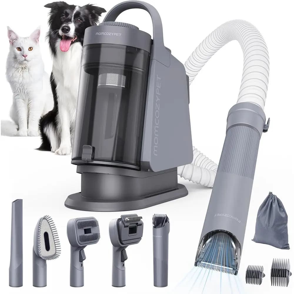 Aspirapolvere per toelettatura animali con tosatrice, potente aspiratore per peli di cane da 13000Pa, 5 strumenti per la toelettatura