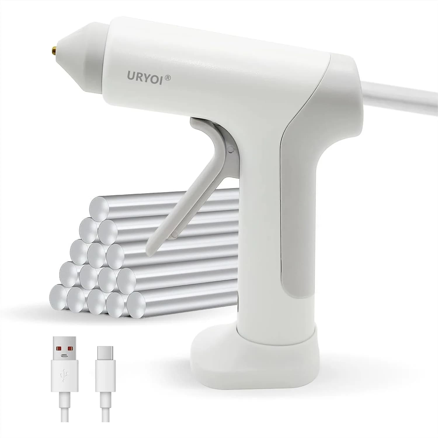 Pistola per colla a caldo senza fili con riscaldamento rapido in 15 secondi, batteria ricaricabile, ricarica USB-C, controllo intelligente della temperatura, 20 stick di colla per il fai da te