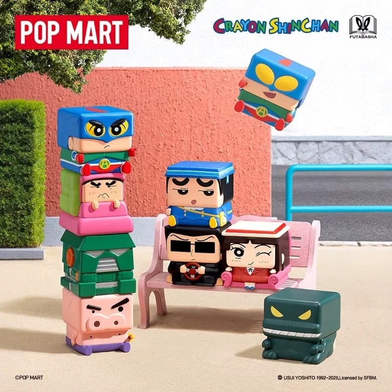 POP MART Crayon Shin Chan POP CUBE Serie 1-2-3 Blind Box, Figurina Anime, Decorazione Cartoon, Modellino Magnetico da Collezione, Giocattolo Carino, Regalo