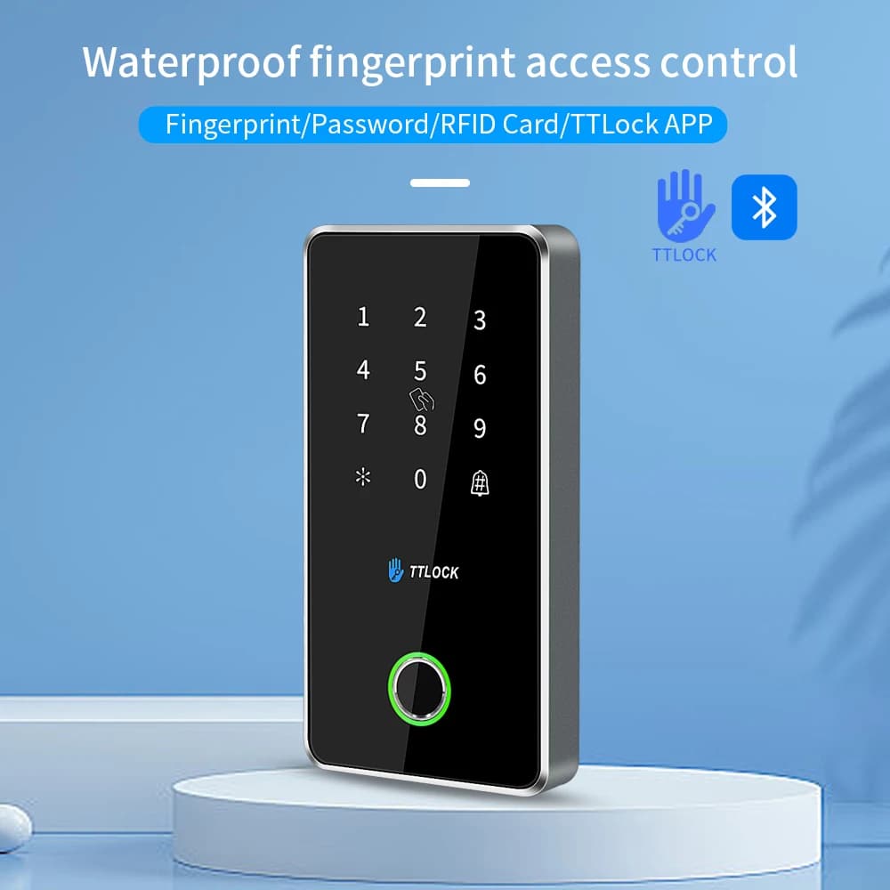 NFC Bluetooth TTlock App Tastiera di controllo accessi con impronte digitali IP67 Sblocco scheda Rfid anti-copia esterna in metallo impermeabile