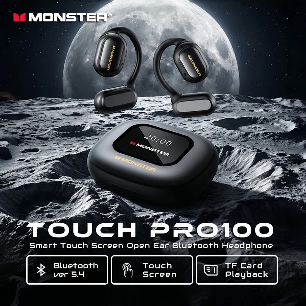 Monster Touch Pro100 Smart Touch Screen Bluetooth 5.4 Headphones OWS Ear Hook Earphone Open Ear Wireless Earbuds Support TF Card
