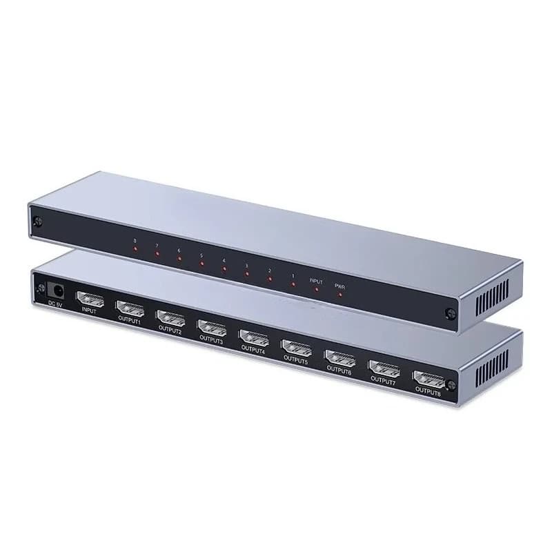 1x8 HDMI Splitter 1 in 8 Out 4K 30Hz 3D HDCP 2.2 Distribution Amplifier Duplicator Mirror Screen for Monitor Projector