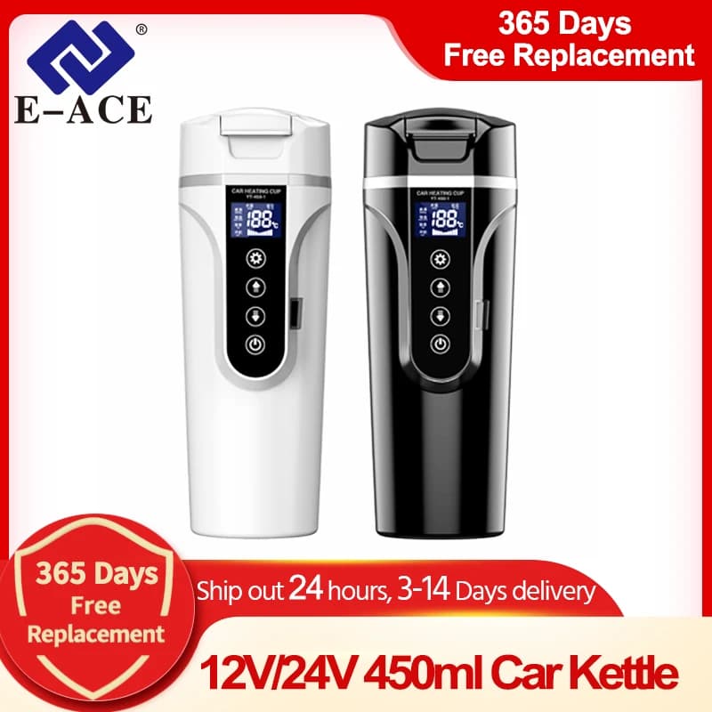 Smart Touch Car Heater LCD Display Stainless Steel Electric Kettle Portable Thermos Bottle 12v/24v