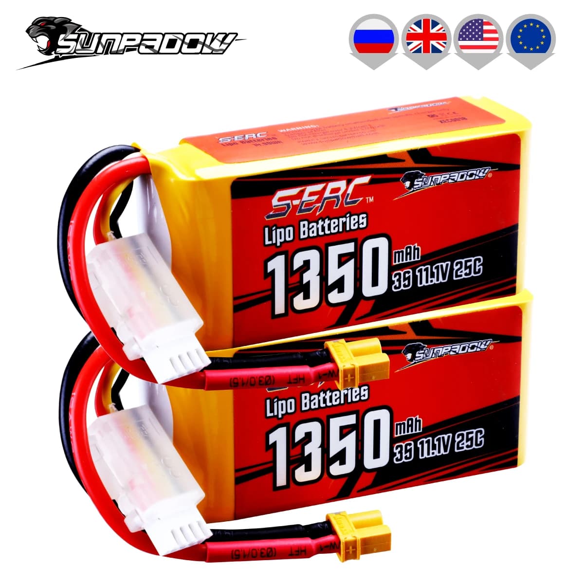 Sunpadow 3S 1350mAh RC Lipo Battery for 11.V 25C XT30 Spina Soft Pack with Rcing Aerial Quadcopter Helicopter Drone Boat FPV