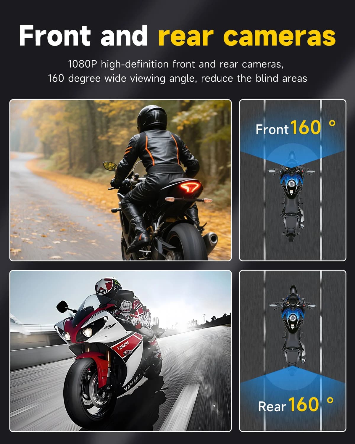 Dual Motorcycle DVR 1080P Action Camera Recorder Front & Rearview Waterproof Motorcycle Dash Cam Night Vision Camera WiFi