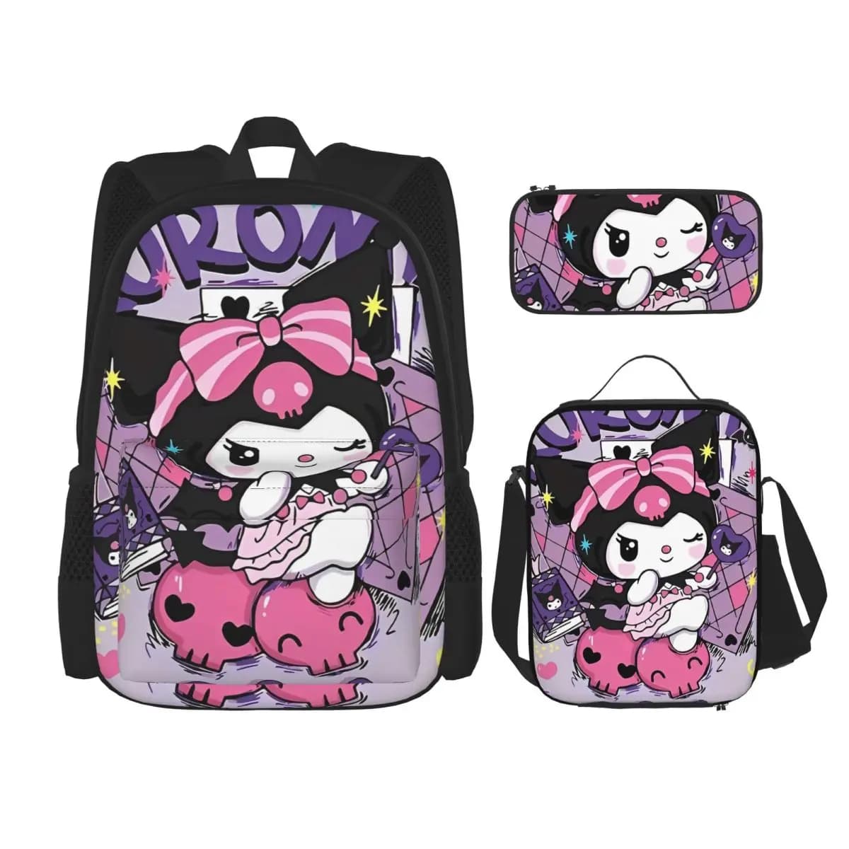 Kuromis Cartoon 3pecs/set Zaino per studenti College Borse di tela Borsa per il pranzo Astuccio per matite