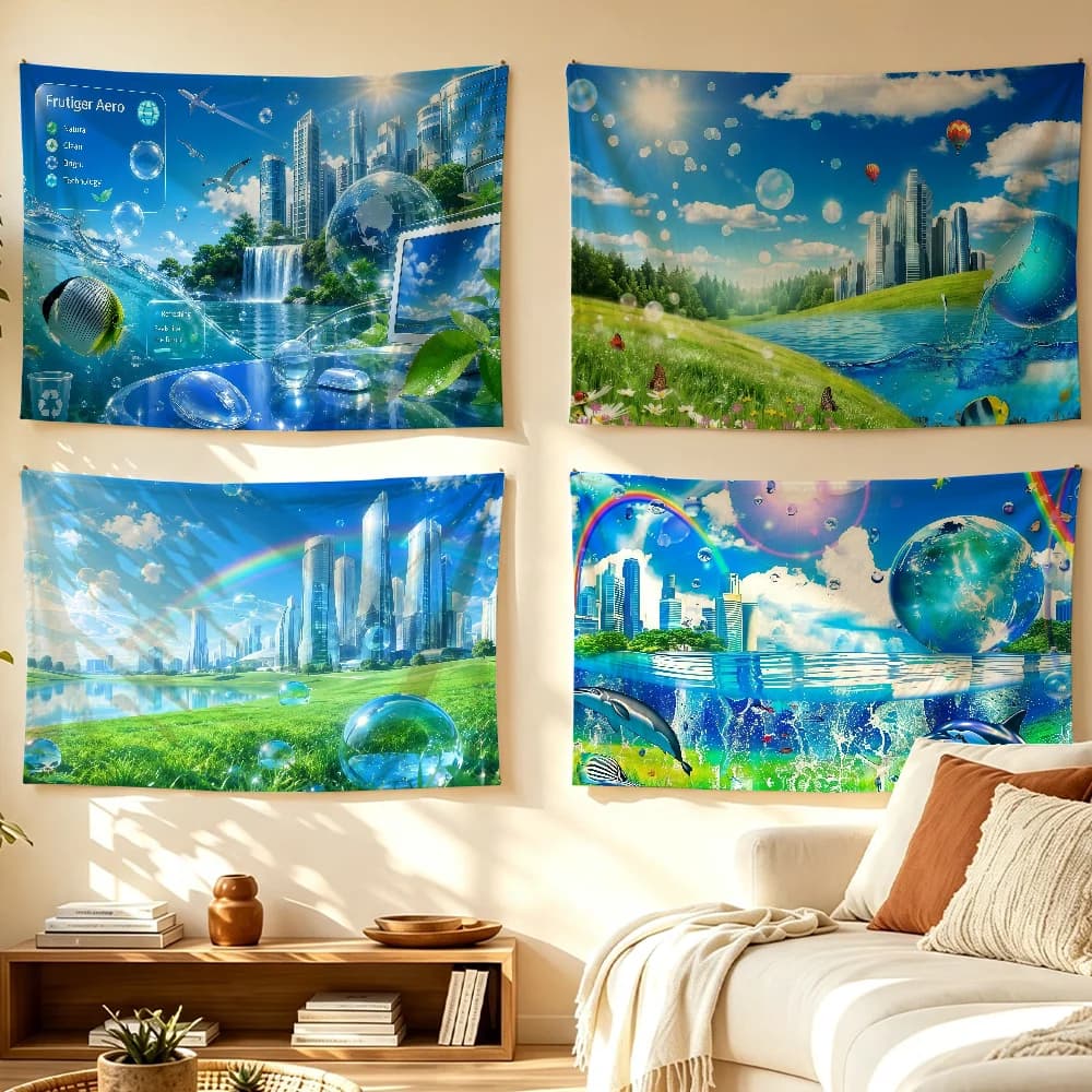 Art Frutiger Aero flag Room Decoration Wall Tapestry Hanging Aesthetic Bedrooms Advertising Banner