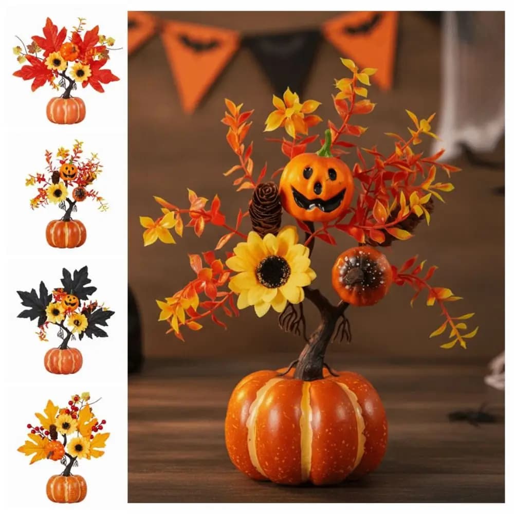 Simulated Flowers Realistic Fall Pumpkin Decor Handmade Fake Plant Artificial Eucalyptus Leaves Vase DIY Autumn Branches