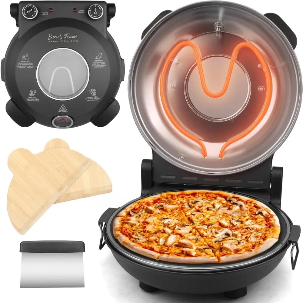 Forno Elettrico per Pizza da Tavolo, Macchina per Pizza da 12 Pollici con Pietra in Ceramica, Griglia per Pizza da Interno, Forno in Grafite