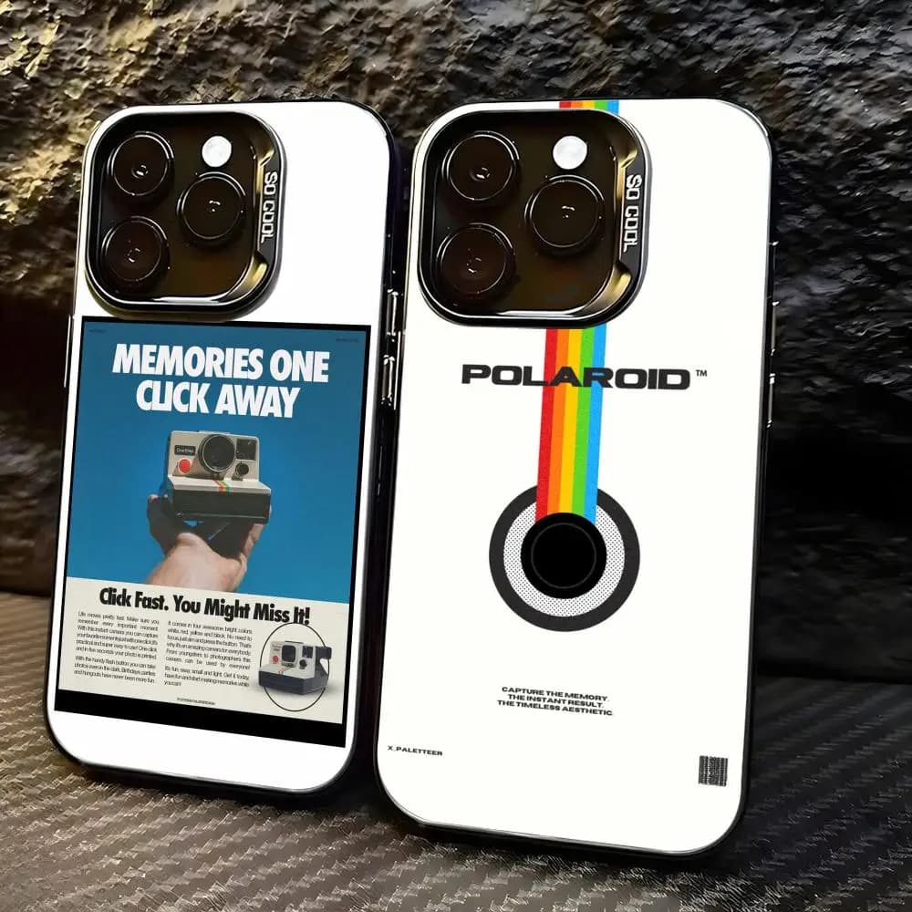 Fashion P-PolaroidES Camera Phone Case For lMDColor Silver Shell For lPhone 17 16 e 15 14 13 12 11 Pro Max Plus