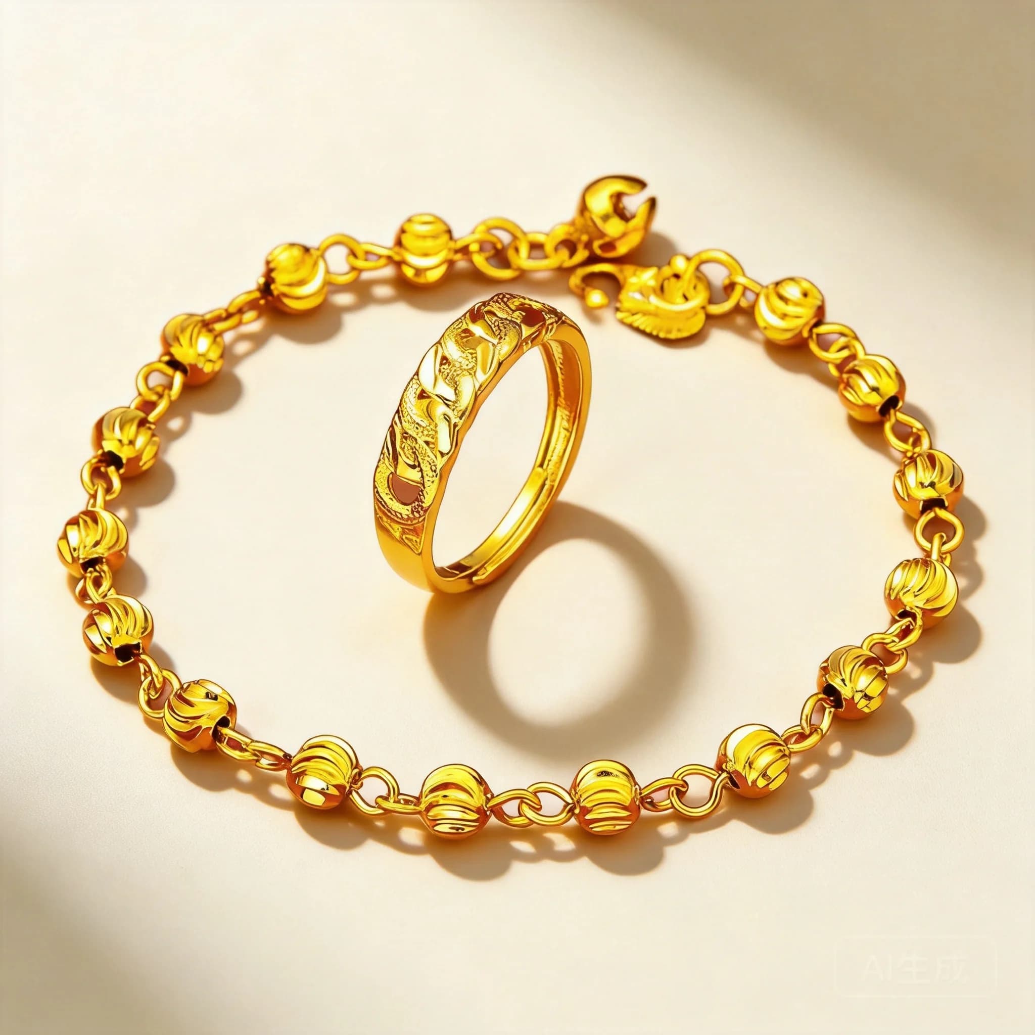 Set di bracciale e anello con perline a forma di anguria in stile cinese placcato oro 24k, gioielli portafortuna per lei, da indossare ogni giorno, regalo per feste.