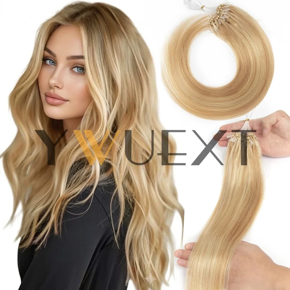 P01# HighLight Micro Loop Ring Human Hair Extensions 30g/pack Natural Link Hair 50strands Micro Beads Extensions 12"-20" Multicolored for Women