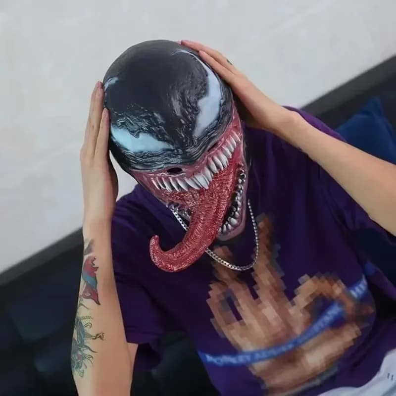 Maschera cosplay a lingua lunga con veleno in lattice Casco horror unisex per la festa di Halloween Accessori di carnevale spaventosi Puntelli pasquali Set regalo