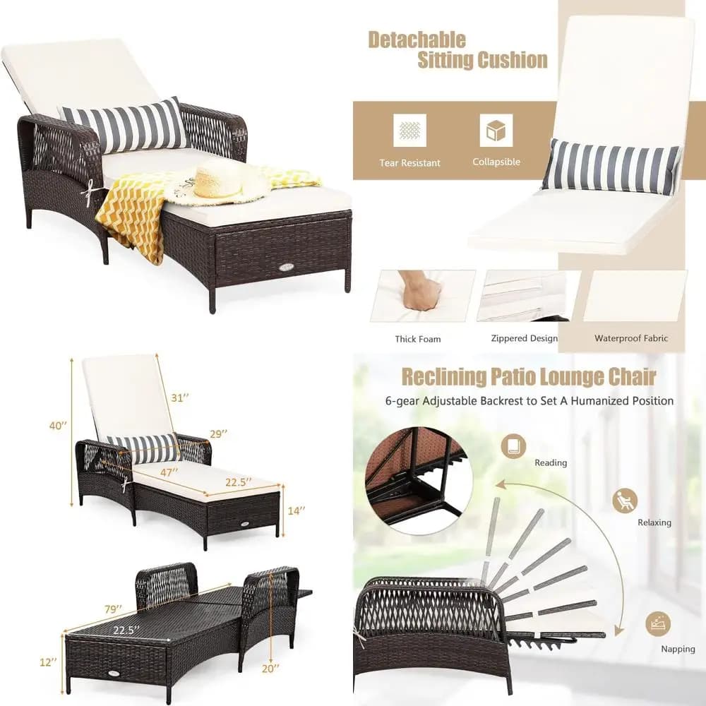 Outdoor rattan lounge armchair with adjustable and extra waist cushion support
