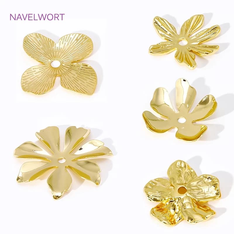 18K gold plated flower shape beads caps for jewelry creation, brass terminal caps for beads, beads caps, DIY accessories for creating earrings