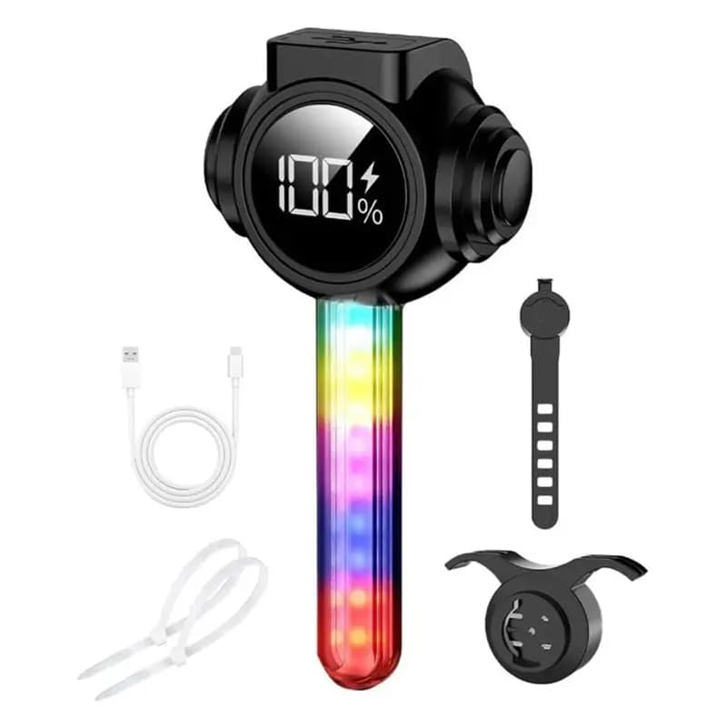Luce Posteriore Intelligente per Bicicletta ABVE, Fanale Posteriore con Schermo LCD, Sensore di Frenata e Luci RGB Fluenti