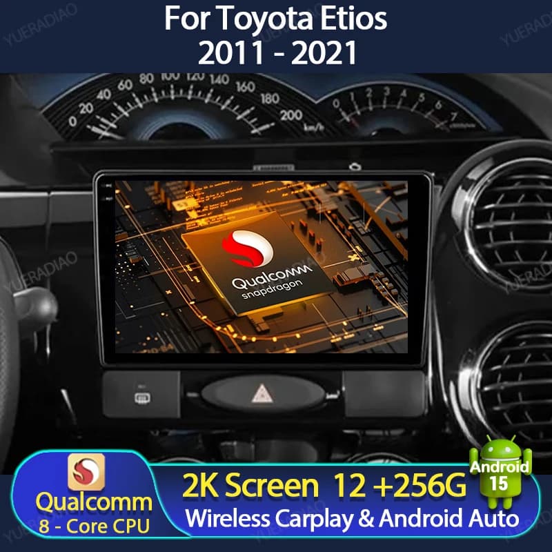 Android 15 Autoradio Per Toyota Etios 2011 - 2021 Qualcomm GPS NAVI 4G LTE 5G WIFI BT Multimedia Stereo Video Player QLED 2DIN