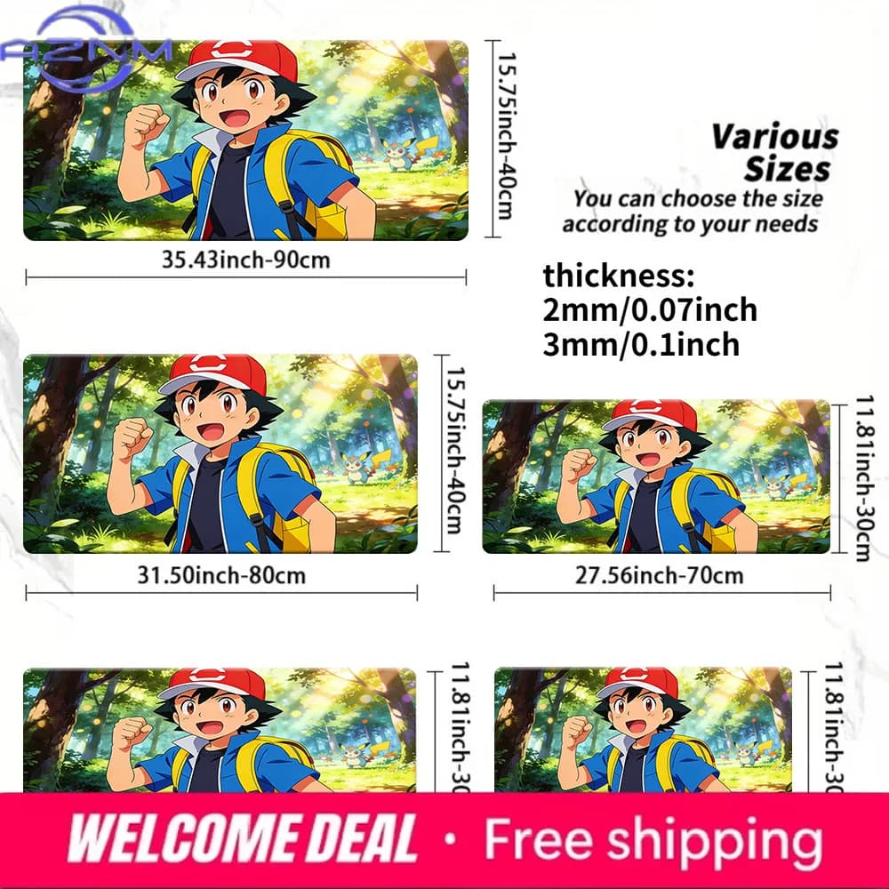 Tappetino da scrivania Ash Ketchum Cheering Forest Gaming, tappetino per mouse lavabile e antiscivolo