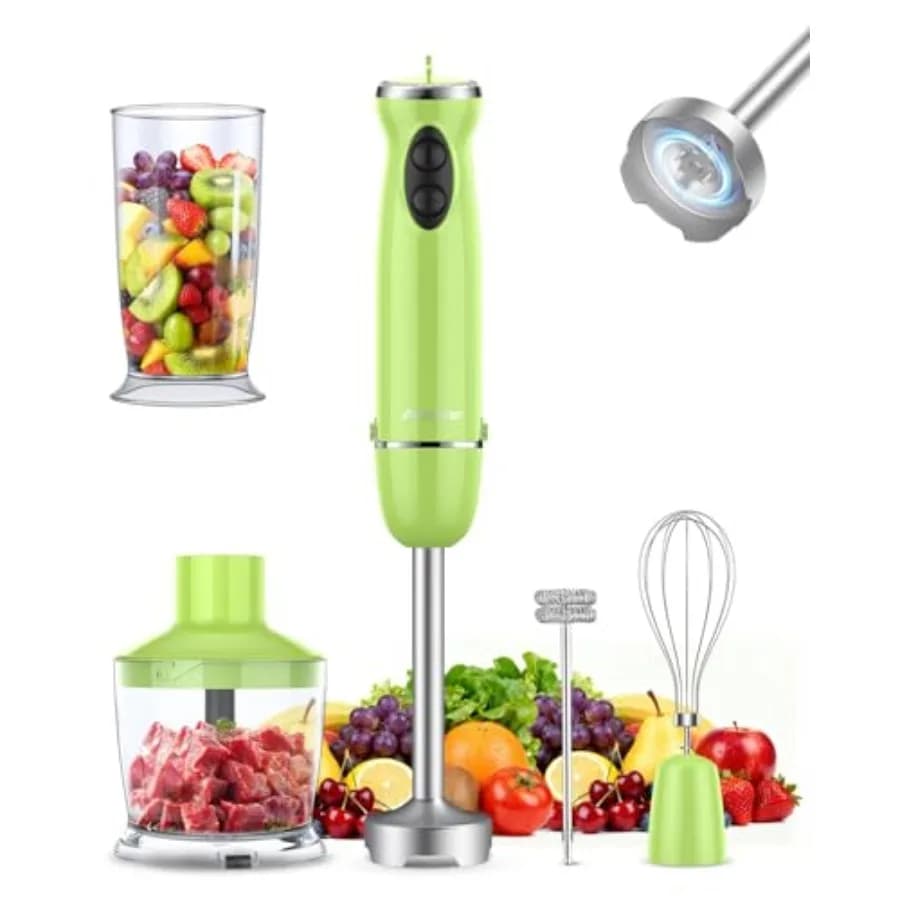 Frullatore a Immersione 5 in 1, Mixer Manuale 1000W, Frullatore a Immersione Senza BPA con 12 Velocità e Bicchiere per Miscelare