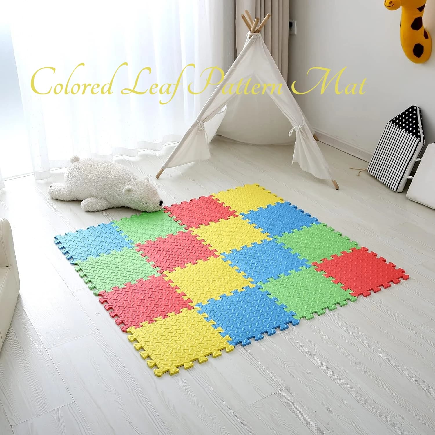 12Pcs Colored Leaf Pattern Yoga Dance Mat 30x30x1CM Long Practice Foam Pad Detachable Mat Exercise Pad Home Exercisers Mat
