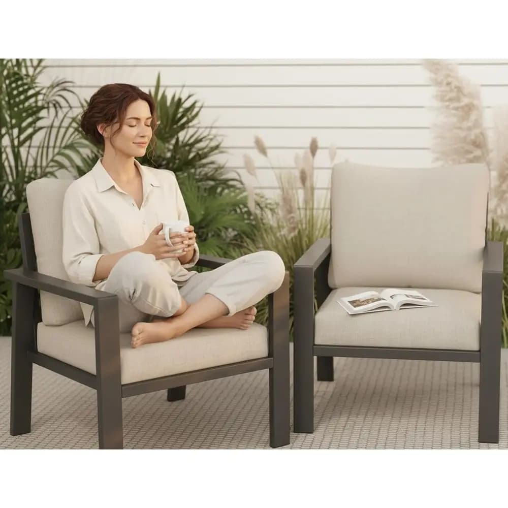 Outdoor Soa Chair Patio Couch Set o 2 All-Weather Patio Soa Armchair urniture Set Chairs with Beige Cushions