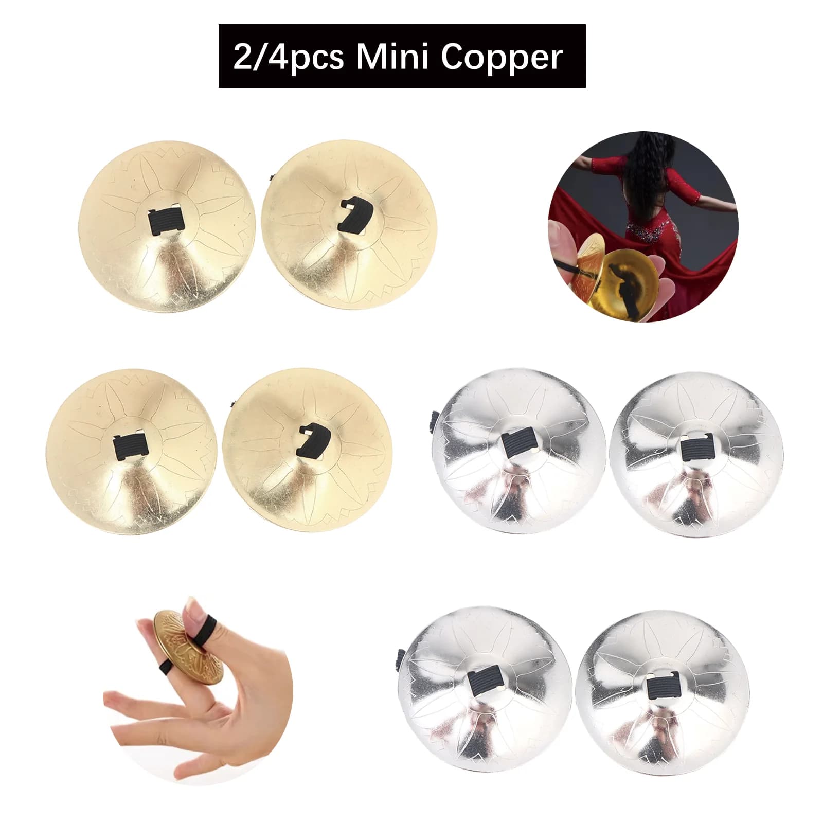 Miwayer 2/4pcs Premium Copper Finger Cymbals Mini Saucers Professional Belly Dance Musical Instrument Dance Accessories