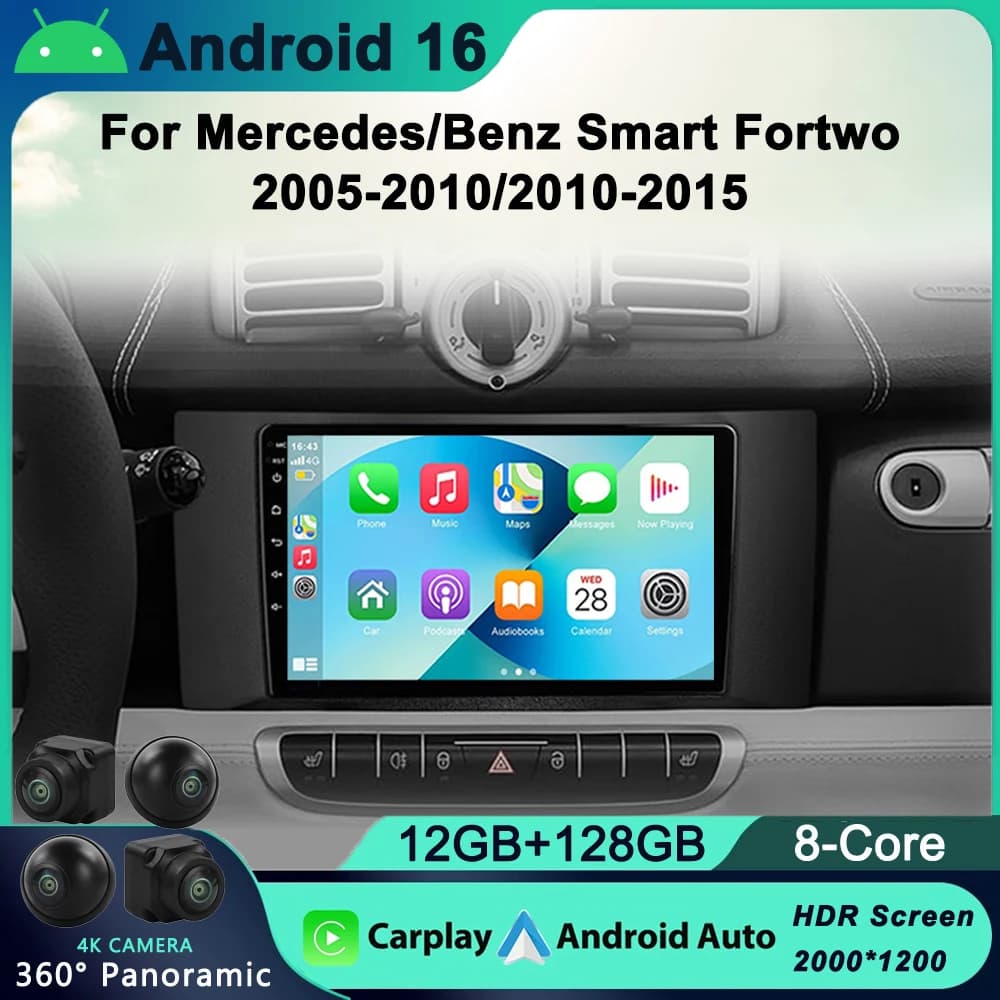 Android 16 Autoradio Per Mercedes Benz Smart Fortwo 2005 - 2015 Autoradio lettori video per auto CarPlay Android Auto GPS 2din DVD