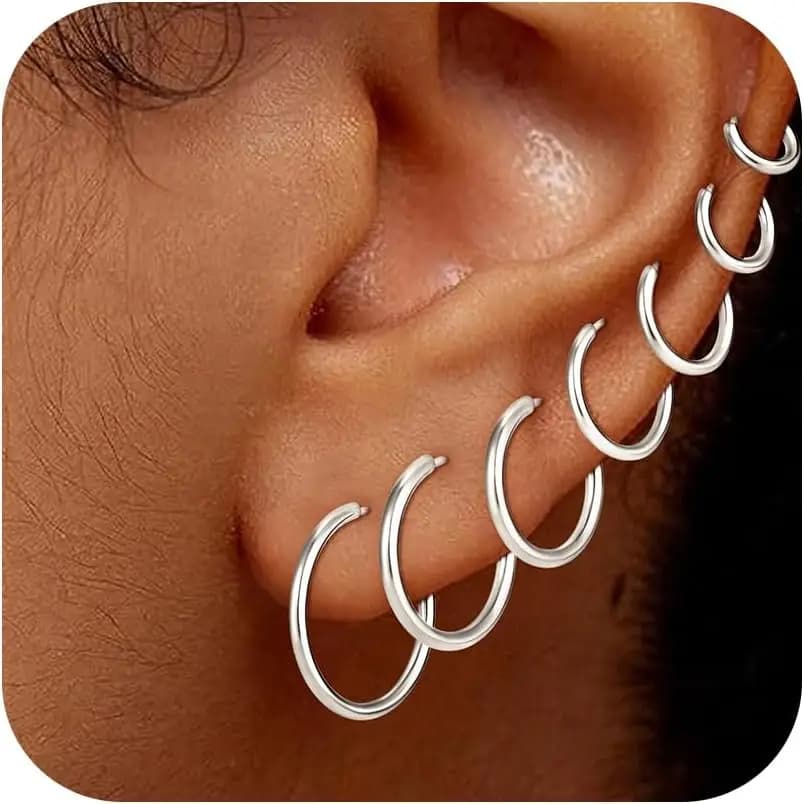 7 Pairs Gold Hoop Earrings for Women - 18K Gold Plated Hoop Earrings Set Lightweight Minimalist Small Hoops Hypoallergenic Thick