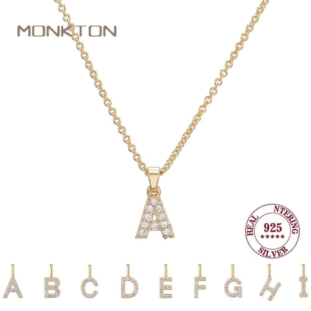 Collana con ciondolo Monkton S925 in argento sterling con lettere dalla A alla Z per donna, gioielli alla moda placcati in oro 14k per regalo di nozze