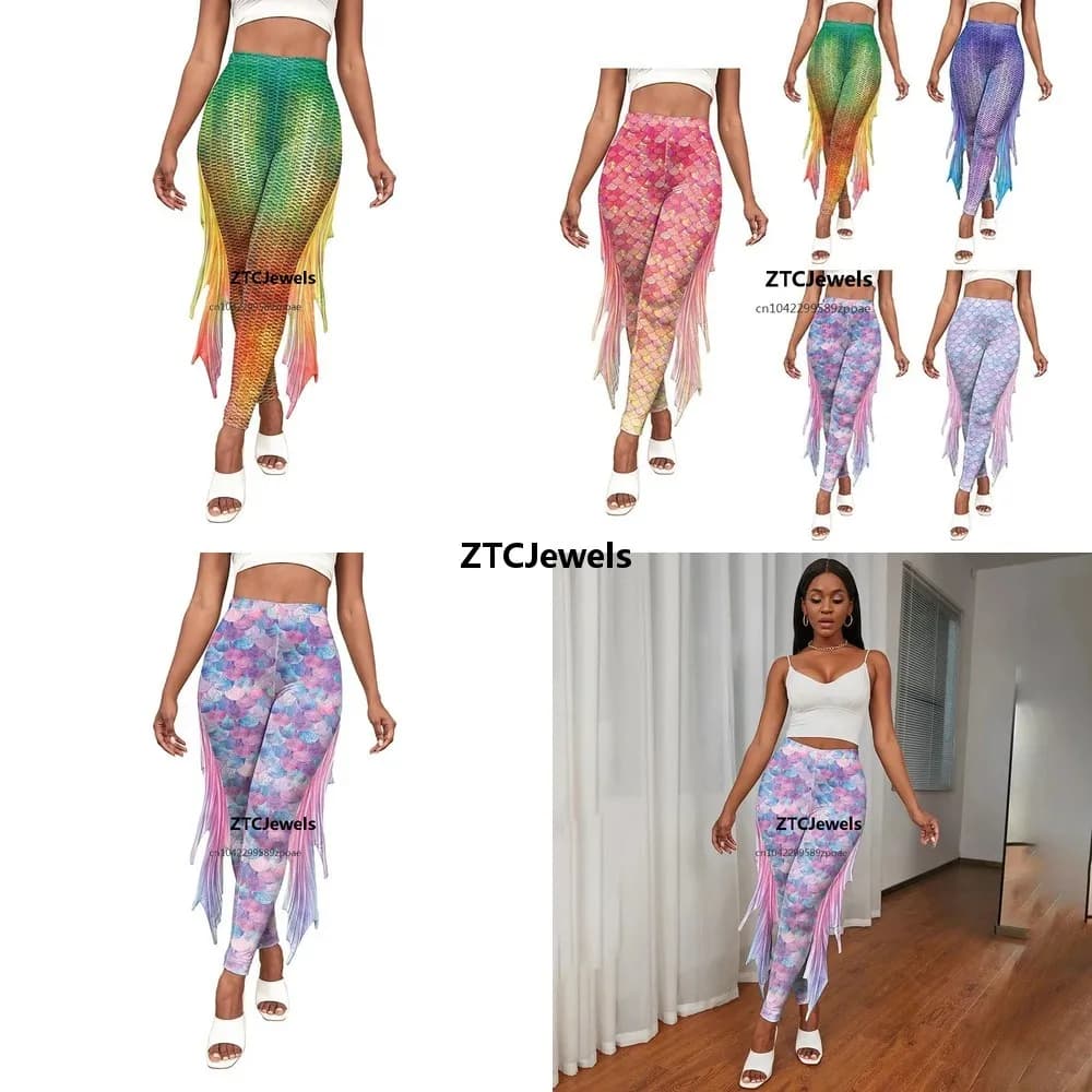 Mermaid Scale Printed Leggings 3D Fish Scale Cosplay Pants Women Yoga Pants Tight Fitted Casual Fashion Bottoms