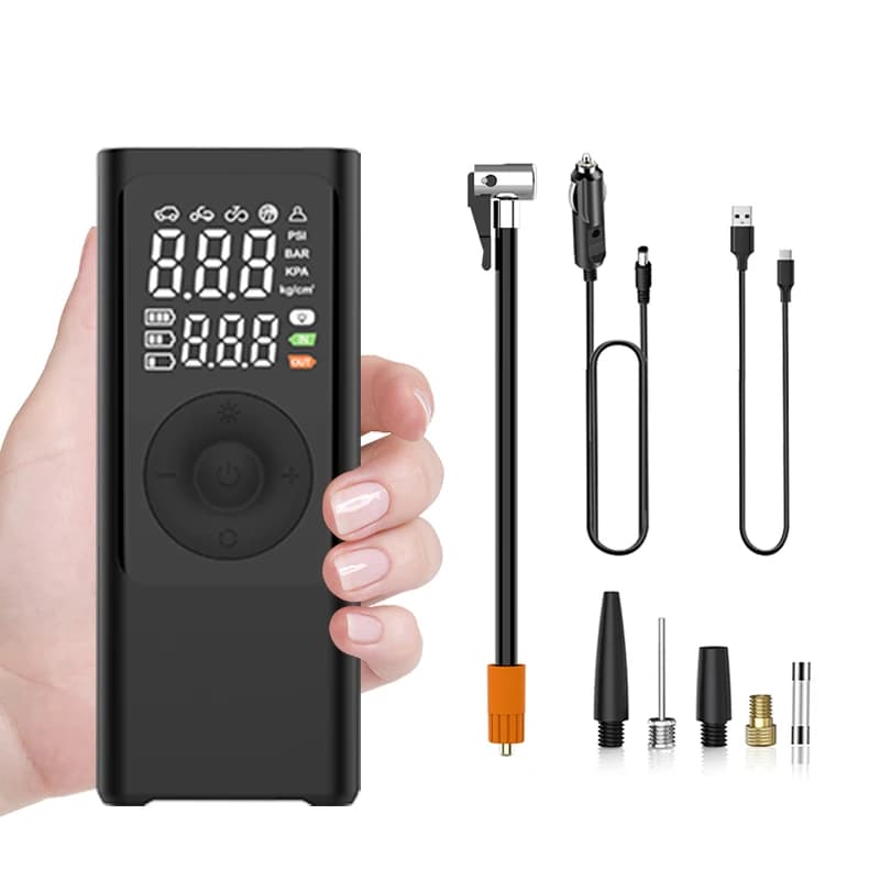 Gonfiatore portatile per pneumatici per auto Compressore d'aria elettrico ricaricabile Pompa per veicoli di emergenza con luce SOS wireless digitale