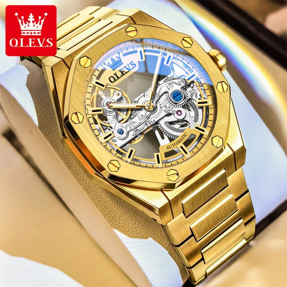 OLEVS 6742 Automatic Mechanical Men's Watch Skeleton Stainless steel Man Hand Clcok