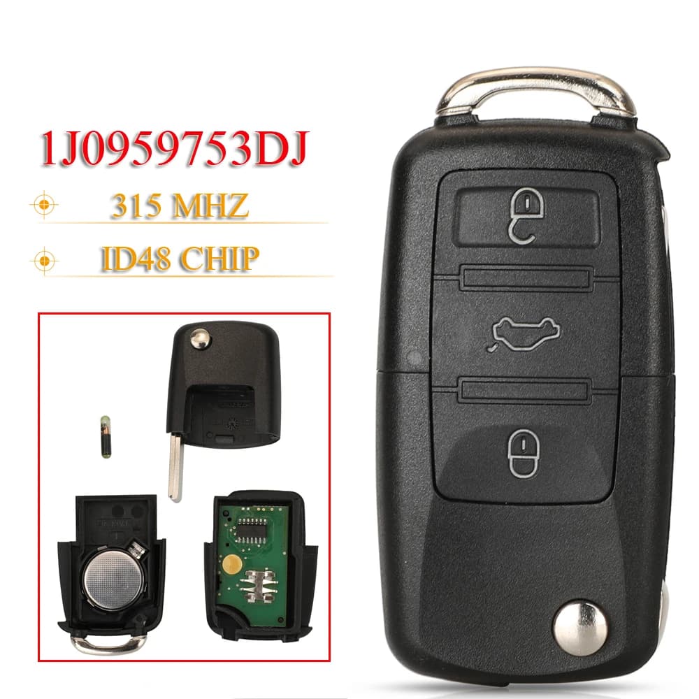 jingyuqin 1J 0959753 DJ Flip Chiave A Distanza Dell'automobile Fob 315MHz ID48 Per Volkswagen VW Bora Golf Sharan Passat Leon Toledo HU66 Lama