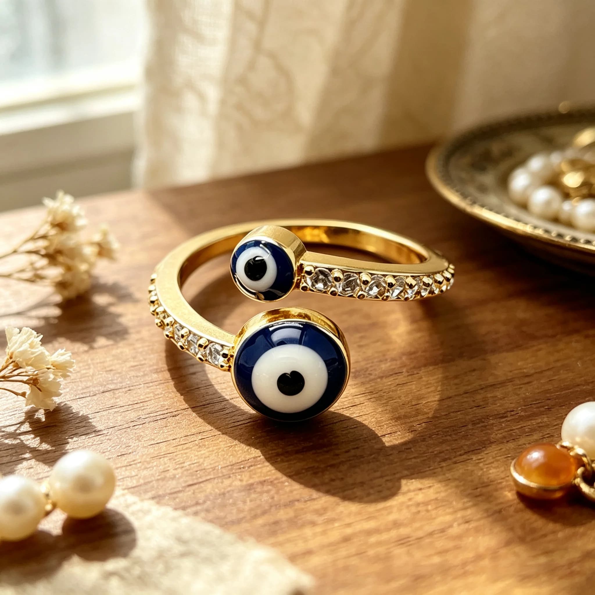 Evil Eye Rotatable Ring Women Blue Enamel Zircon Adjustable Open Band Lucky Protection Anti Anxiety Fidget Spinner Jewelry Gift