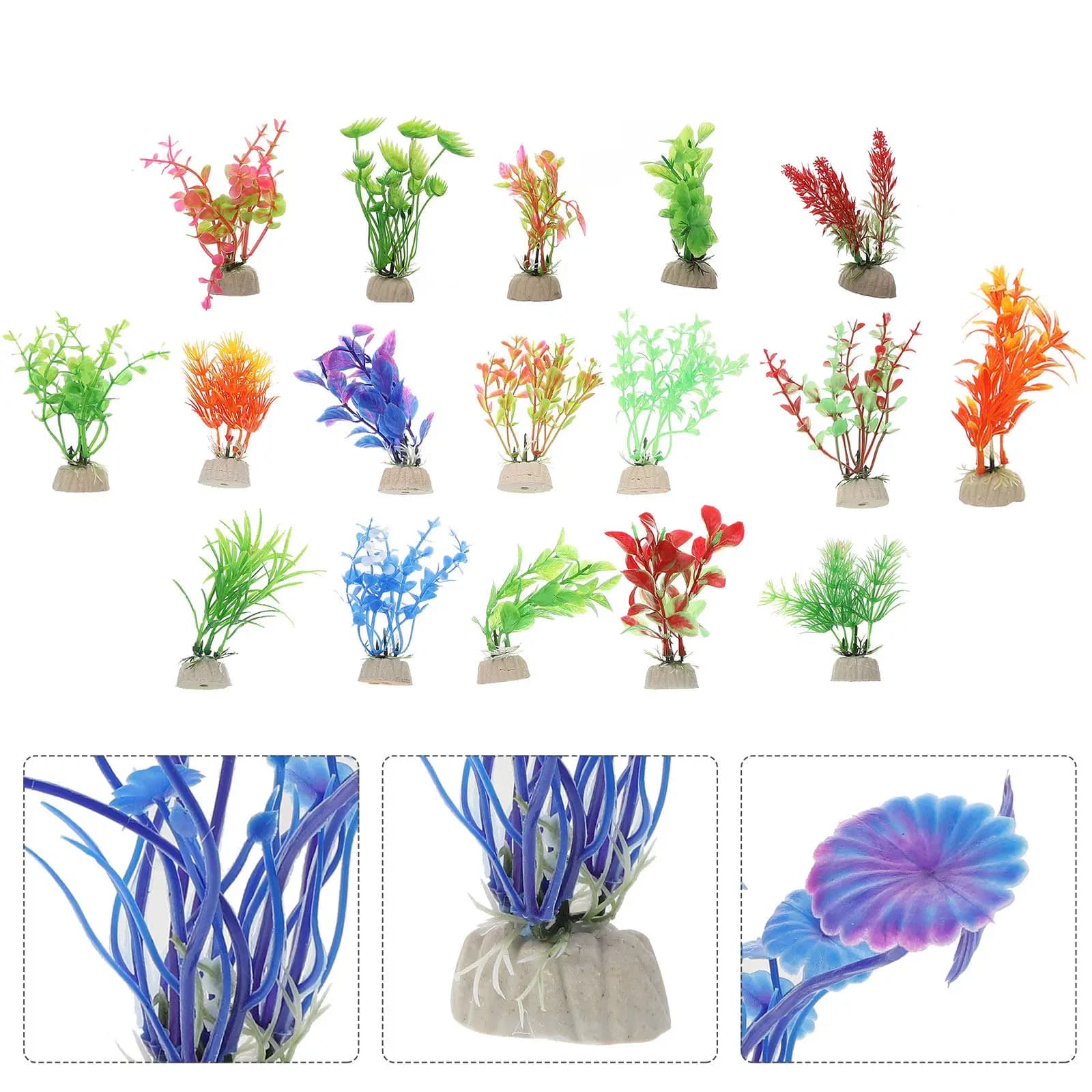 20Pcs Simulation Aquarium Plants Artificial Fish Tank Decoration Easy Install Stable Ceramic Base Lifelike Underwater Landscape